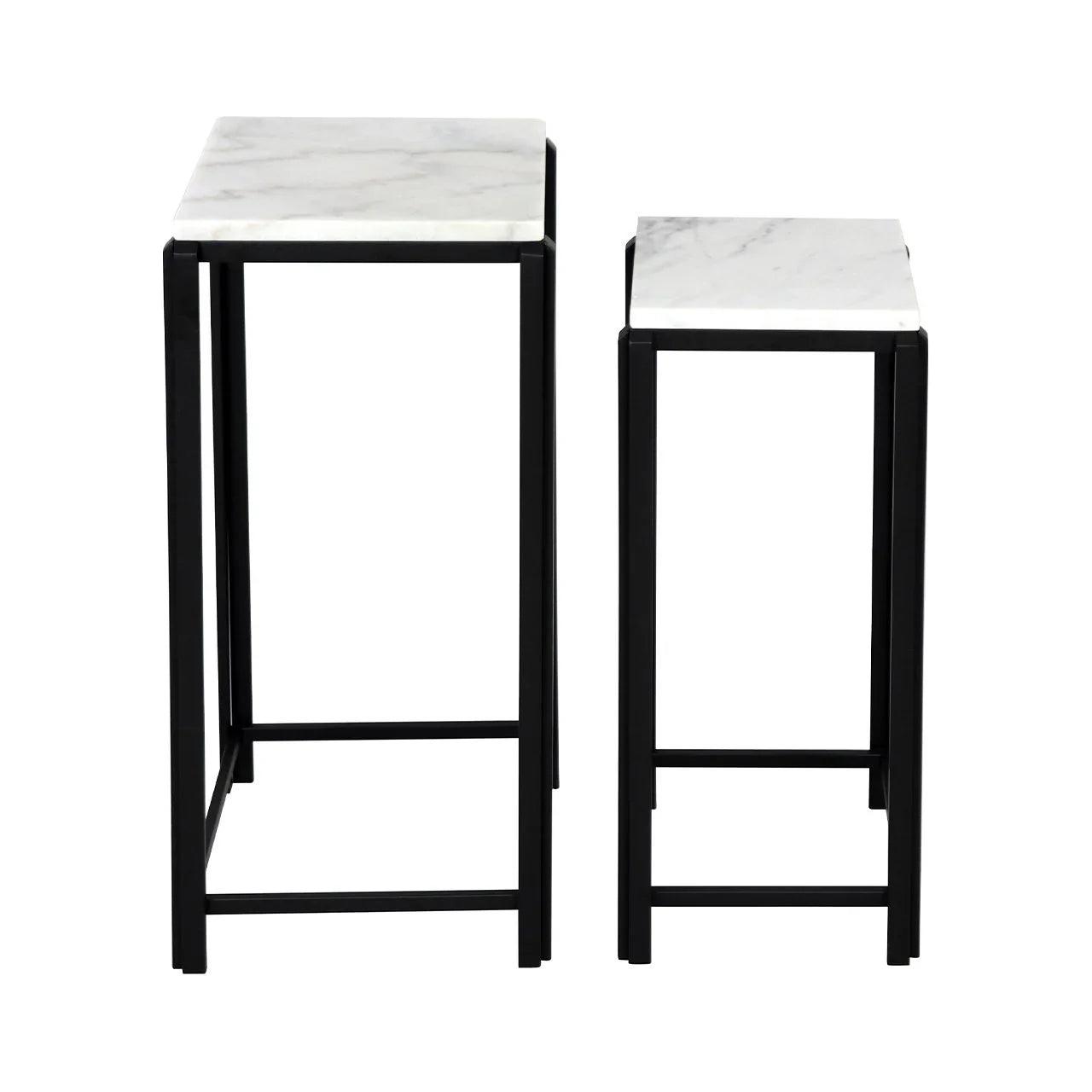 Set Of 2 Lena White Marble End Table With Black Metal Legs