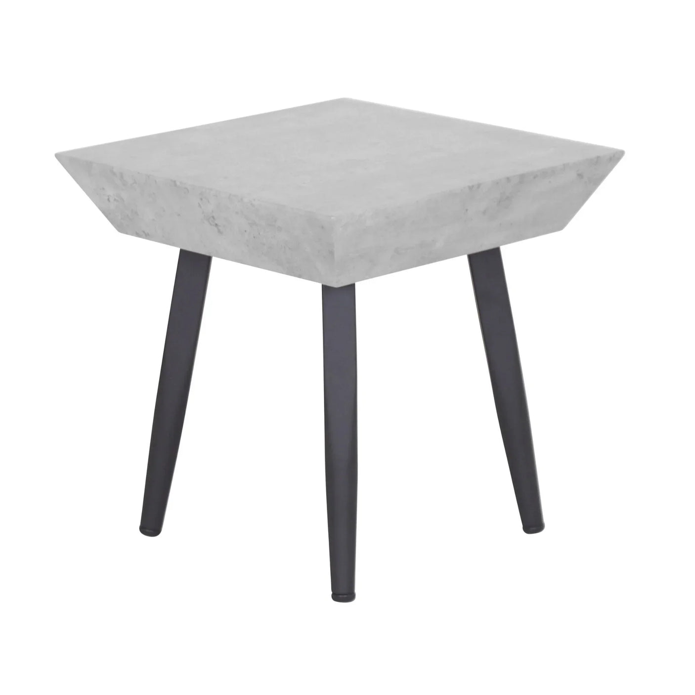 Square concrete side table with angled black metal legs