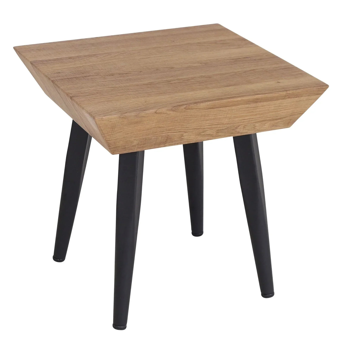 Oak side table with square top and black angled legs, modern minimalist furniture