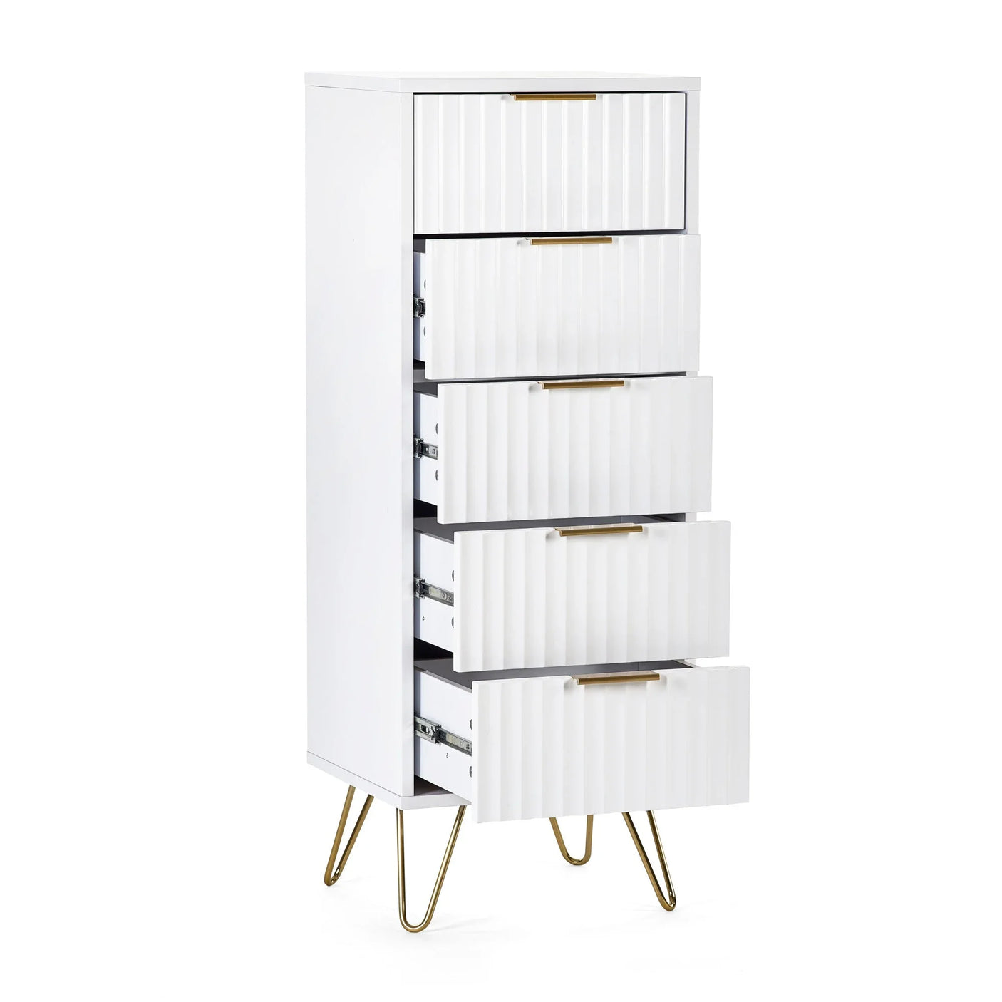 Murano 5 Drawer Tallboy - White - MUR003