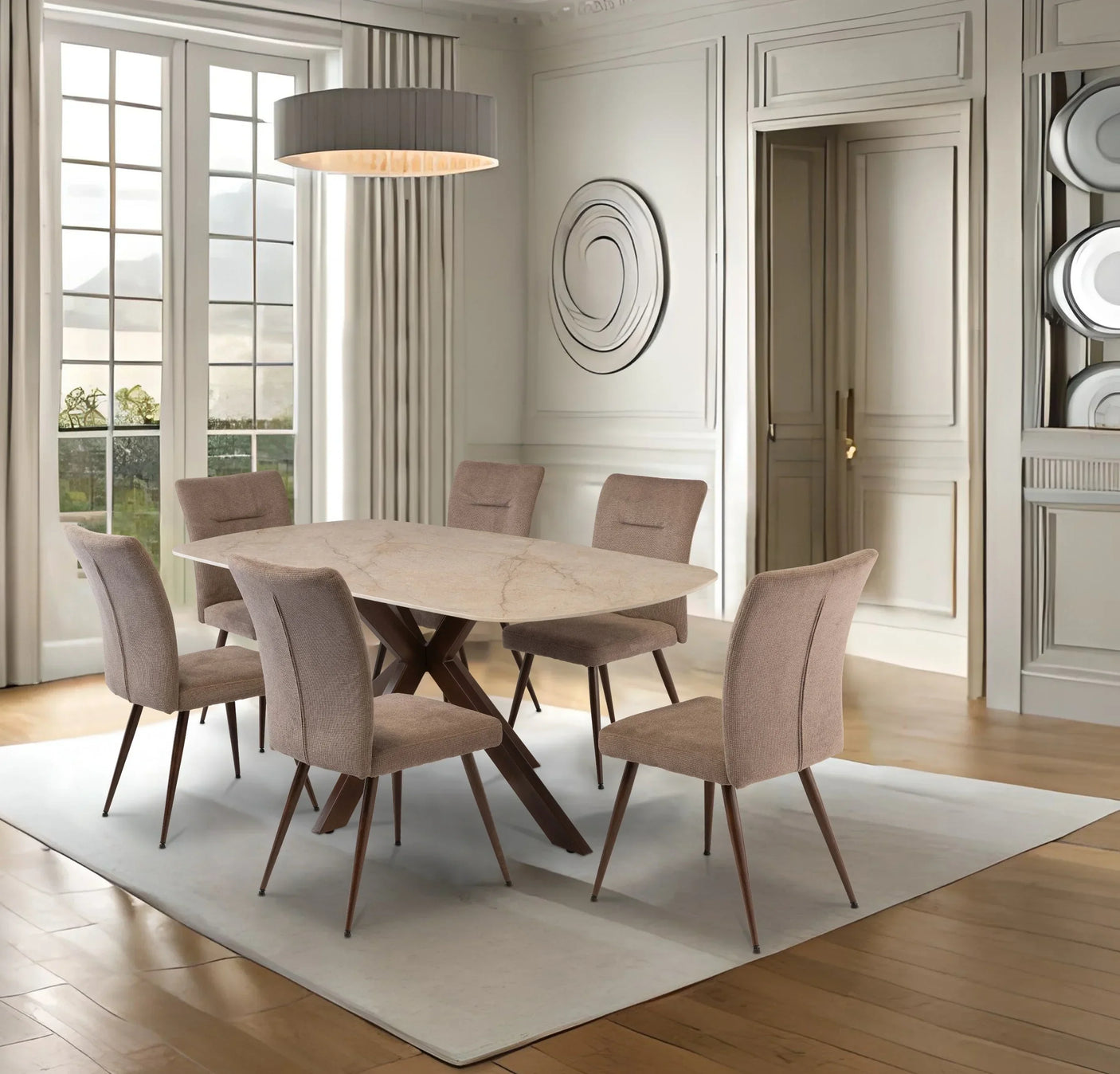 Mocha Fabric Dining Chair with Wenge Legs Elegant Dining Furniture