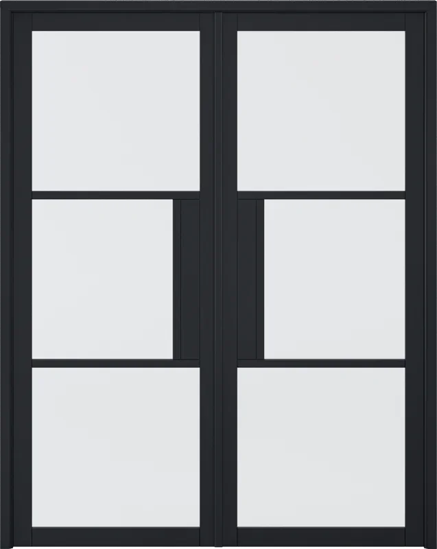 Black universal frame kit with six glass panels, modern double door design