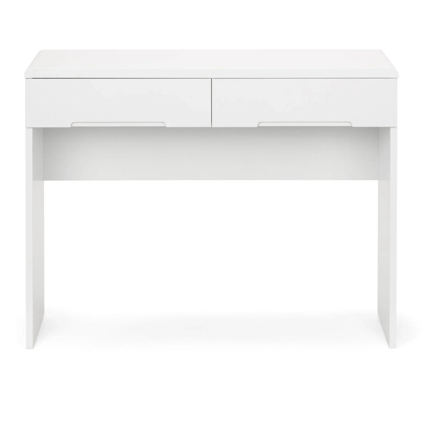 White dressing table with two drawers, modern design, front view