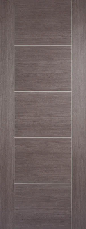 Medium grey laminate door with horizontal panel design, modern interior finish