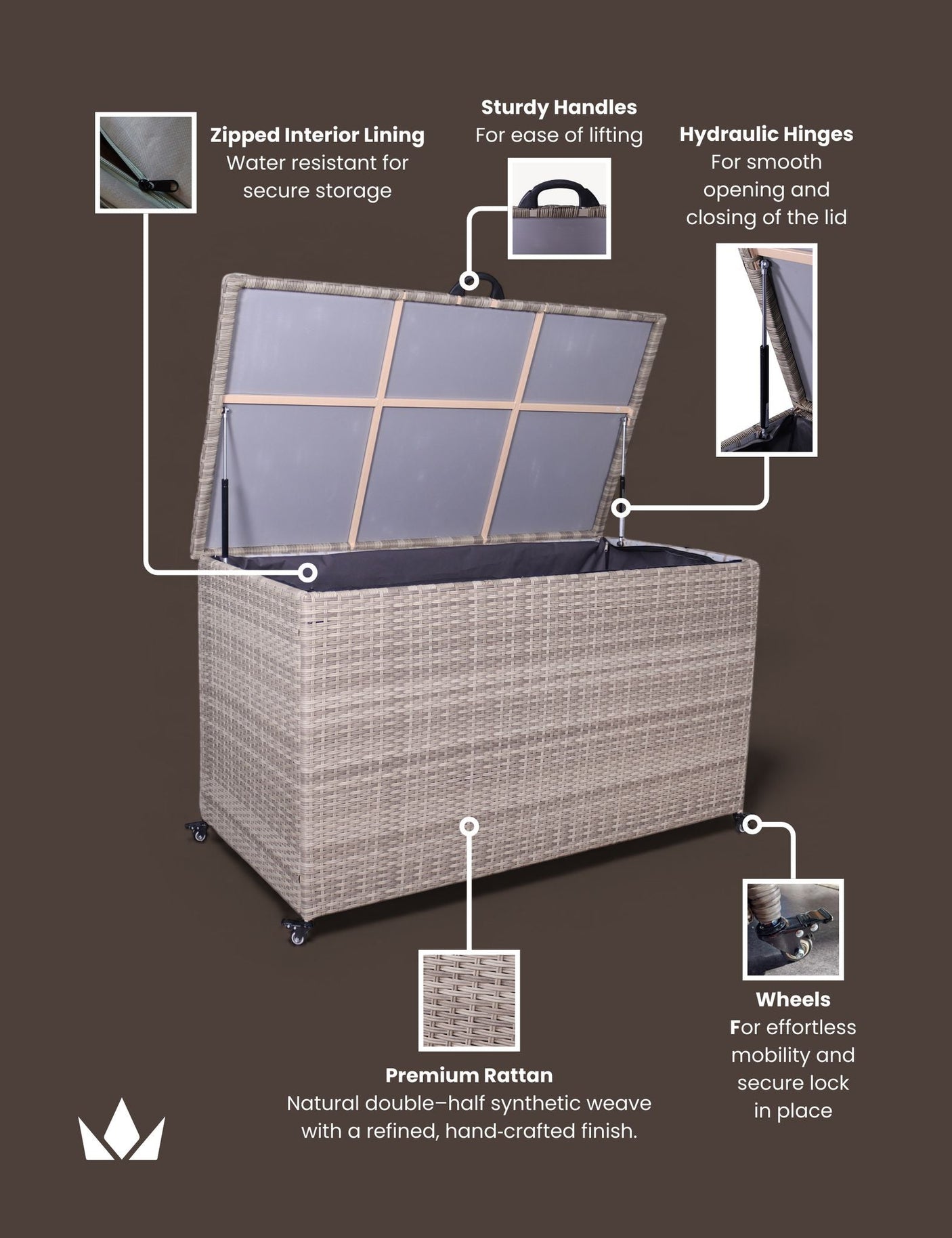 NATURAL Weave KD Cushion Storage Box 510L