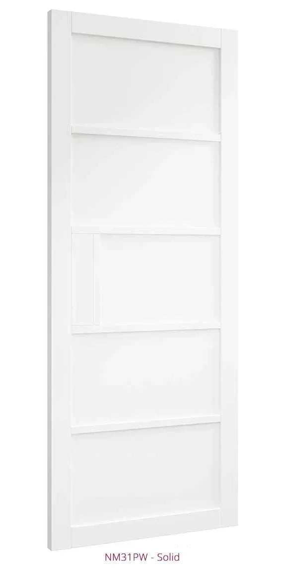 White panel interior door with modern solid design and vertical rectangular grooves