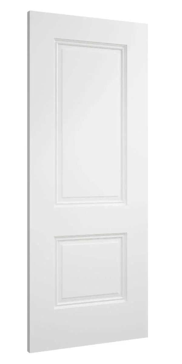 White panel interior door with two recessed rectangular panels, shown from side angle