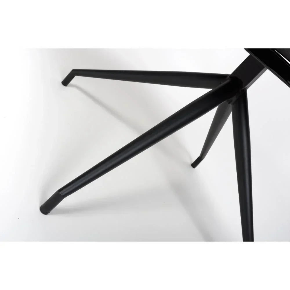 Black metal dining table legs angled on white background