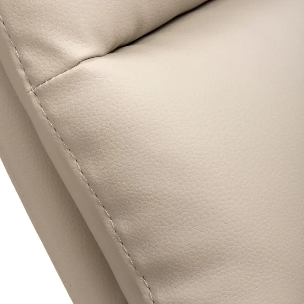 Close up of beige leather sofa cushion with detailed stitching