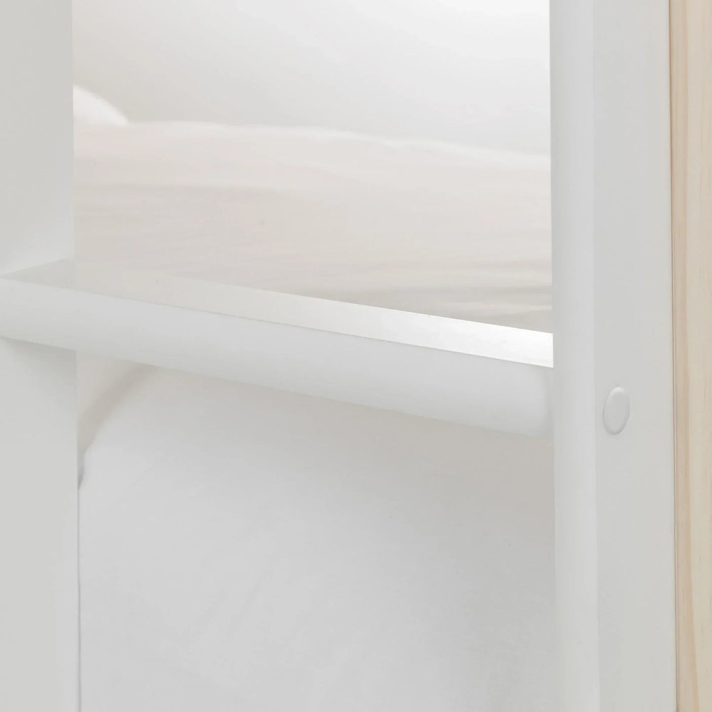White wood bunk bed safety rail and ladder detail