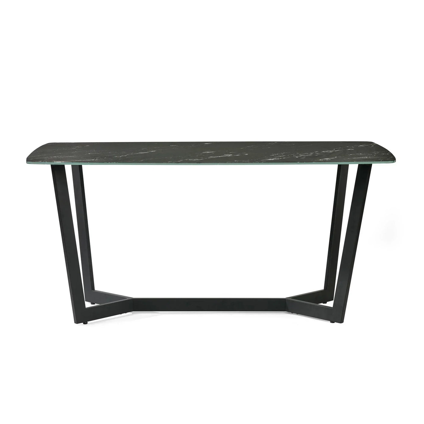 Modern console table with black marble effect top and angled metal legs