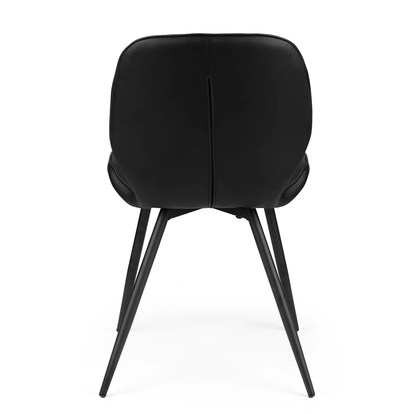Black dining chair rear view showing curved backrest and slim metal legs
