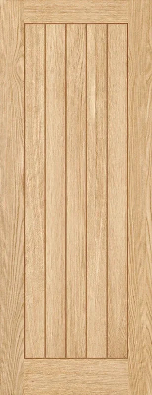 Oak Belize pre-finished internal door with vertical panel design and natural wood grain