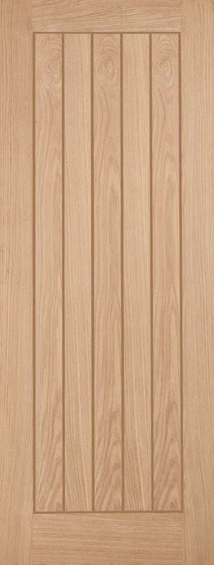 Oak interior door with vertical panel design and natural wood grain finish