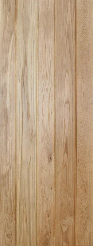 Oak button bead ledged door with vertical natural wood grain panels
