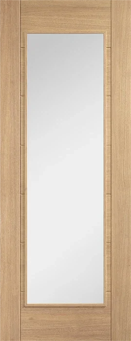 Oak Carini Glazed 1L pre-finished interior door with large clear glass panel