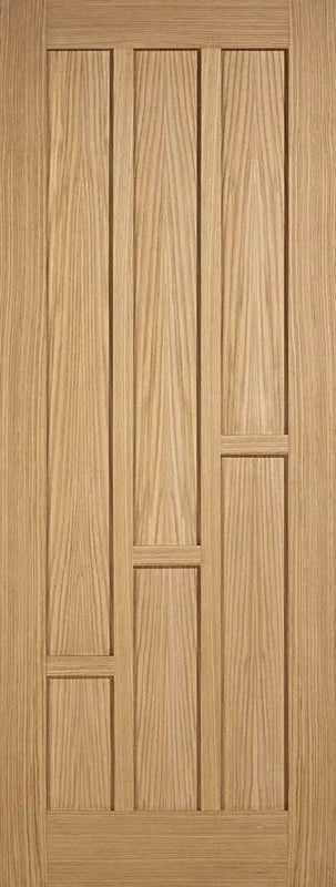 Oak Coventry pre-finished internal door with vertical and rectangular wood grain panels