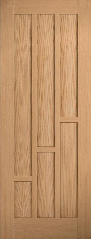 oak internal door with vertical panel design and natural wood grain finish