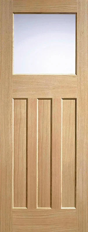 Oak DX 1930s style glazed internal door with single glass panel and three vertical panels