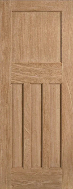 Oak interior door with vertical panels and natural wood grain finish