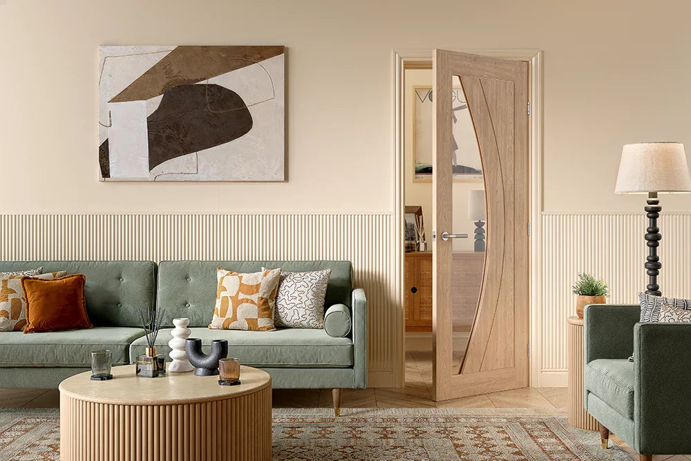 Oak Girona Clear Glazed LifeStyle - Unfinished Oak - 1981 x 610 (24") x 35mm