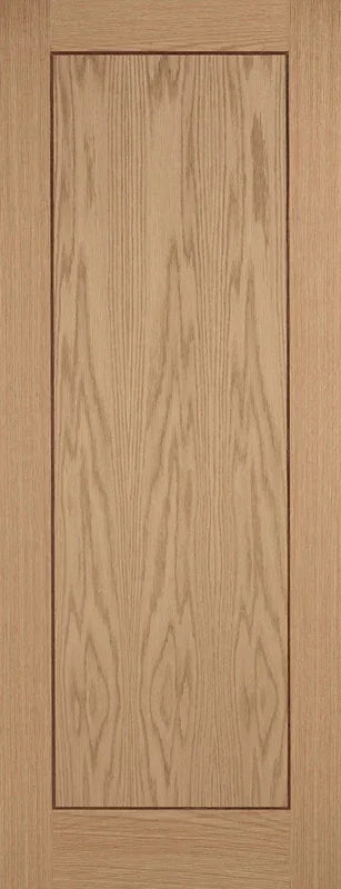 Oak inlay interior door with central vertical wood grain panel and rectangular border