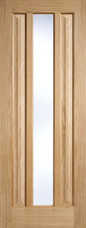 Oak Kilburn glazed interior door with central vertical glass panel and wood grain finish