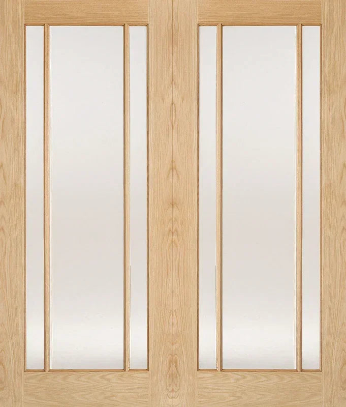 oak glazed internal doors with three vertical glass panels side by side