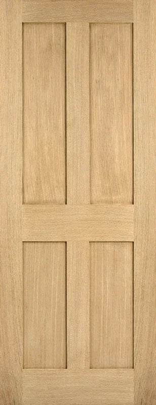 Four panel oak internal door with natural wood grain and minimalist design