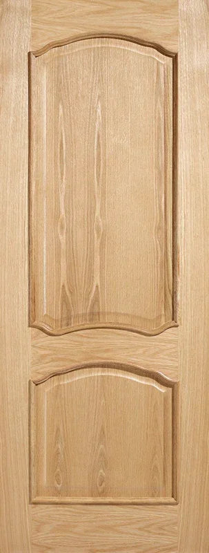 Oak panel interior door with two raised sections and natural wood grain finish