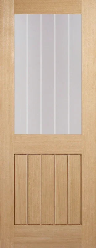 Oak Mexicano glazed half light internal door with vertical glass panel and wood grain finish