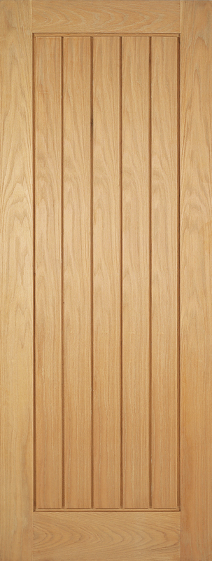 Oak Mexicano pre-finished interior door with vertical panel design, natural wood grain
