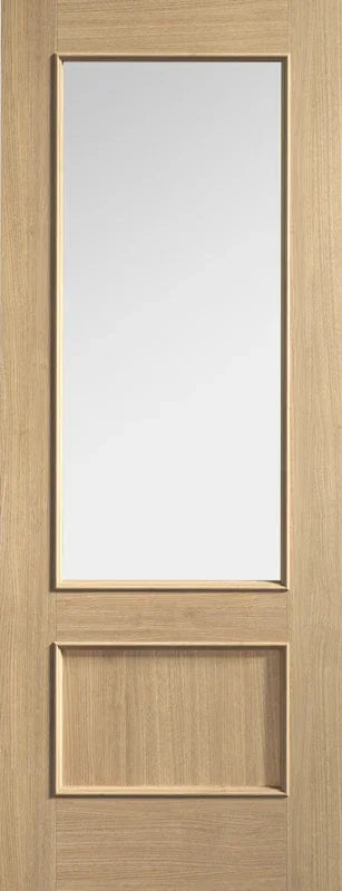 Oak Murcia glazed internal door with large glass panel and wood grain finish