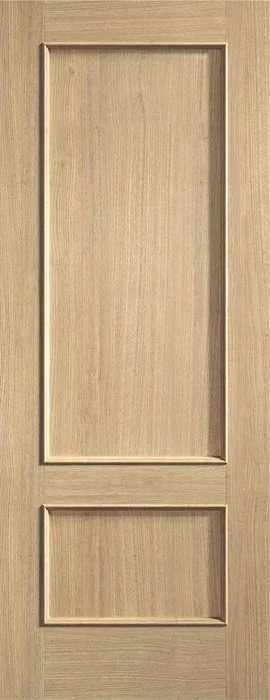 Oak internal door with two rectangular panels and natural wood grain finish