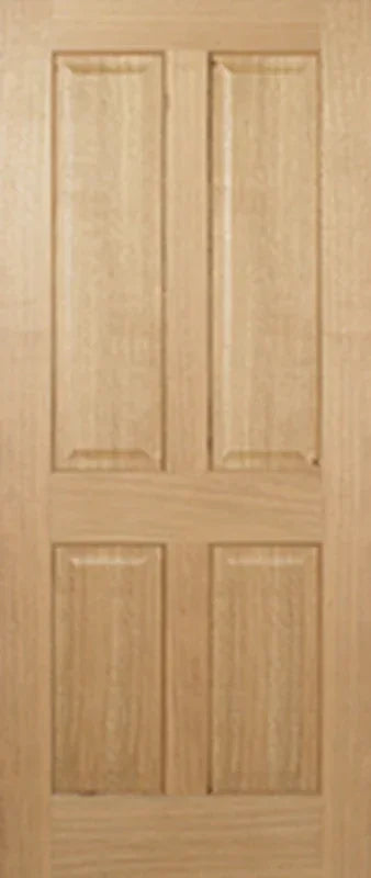 Oak 4 panel interior door with natural wood grain and raised rectangular panels