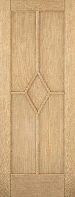 Oak Reims 5 panel pre-finished door with central diamond detail and natural grain finish