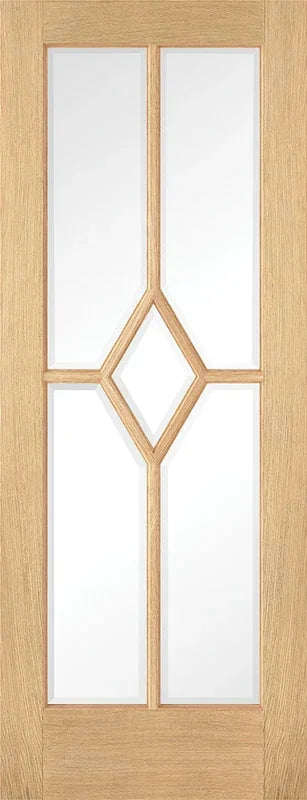 Oak Reims glazed door with diamond detail and five clear glass panels, pre-finished