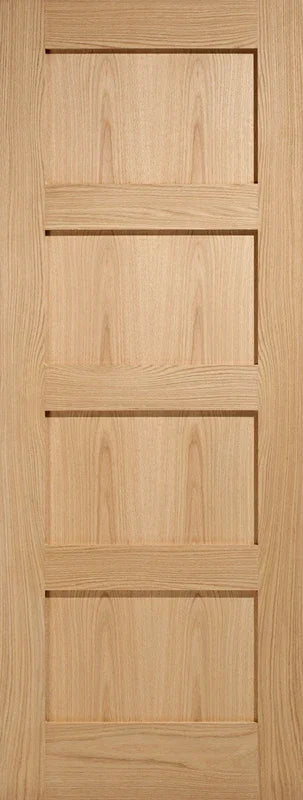Oak shaker door with four horizontal panels and natural wood grain finish