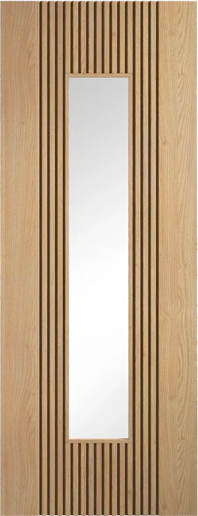Oak Sydney glazed pre-finished door with vertical grooves and central glass panel