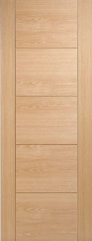 Oak Vancouver 5 panel internal door with natural wood grain finish, vertical full length view