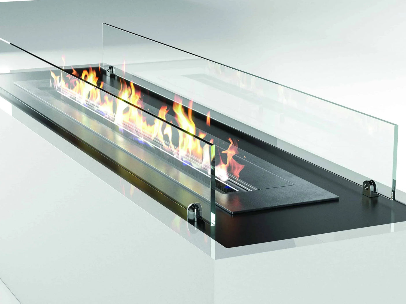 Modern electric fireplace insert with glass screen and realistic flame effect