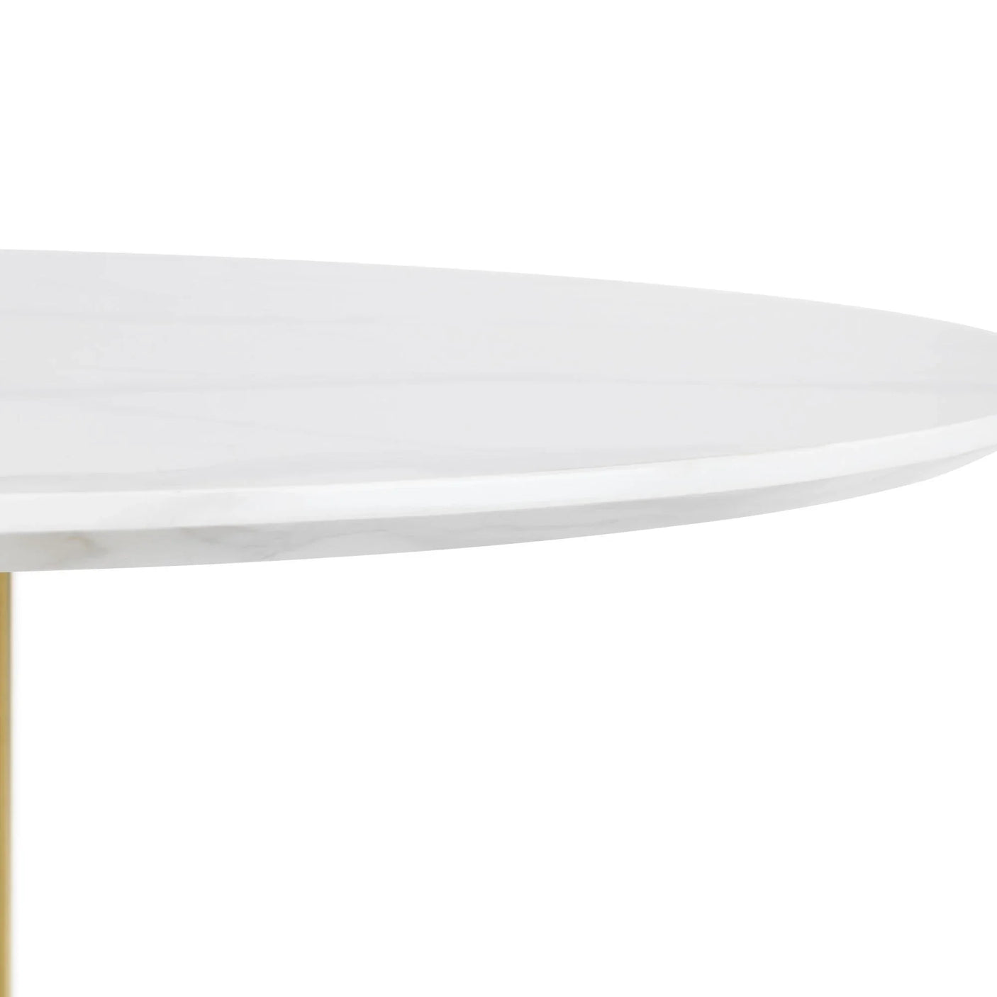 Close-up of round white marble dining table edge with smooth surface