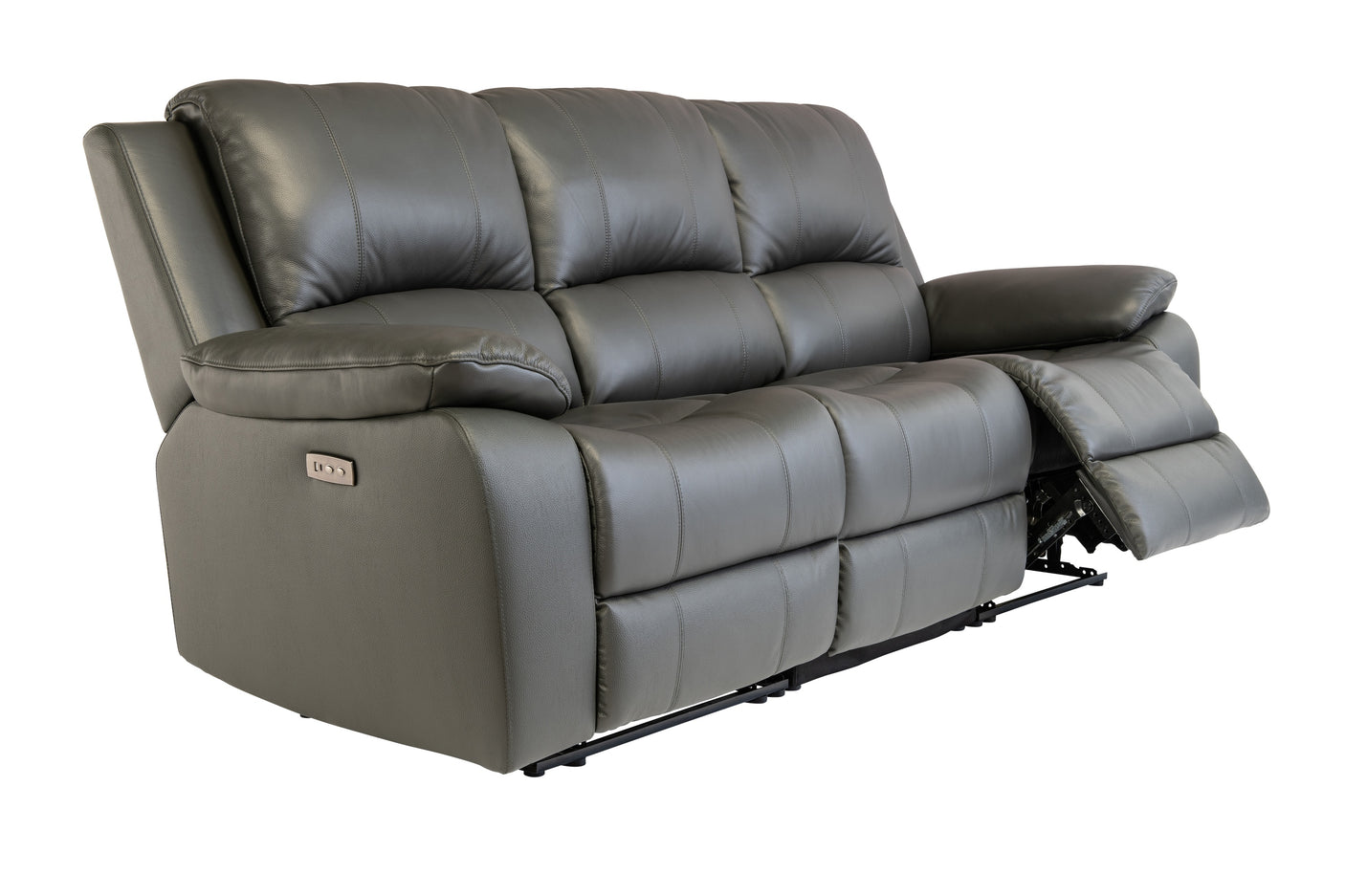 Stylish Grey Leather Electric Recliner Sofa - 3 Seater Comfort