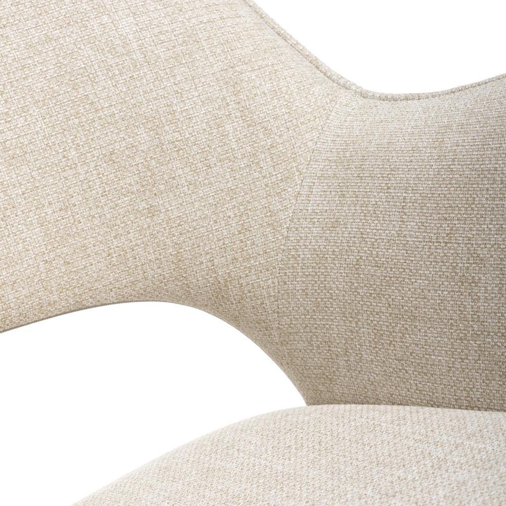 Beige fabric chair close-up highlighting upholstery texture and curved backrest design