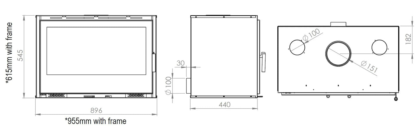 Portimao 900 9kW Wood Burning (Eco) - Technical Drawing