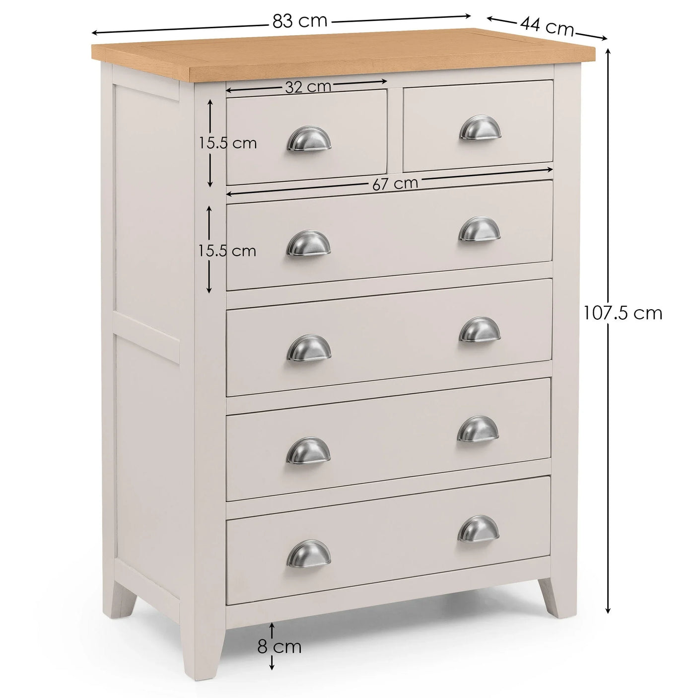 Richmond 4+2 Drawer Chest - Grey - RIC302