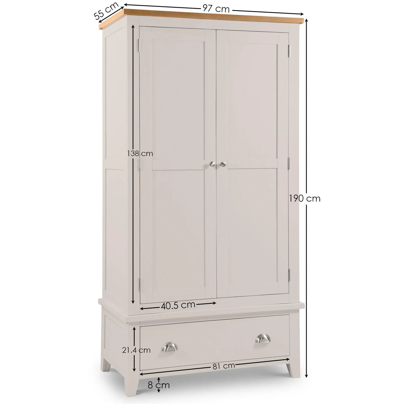 Richmond 2 Door 1 Drawer Wardrobe - Grey - RIC304