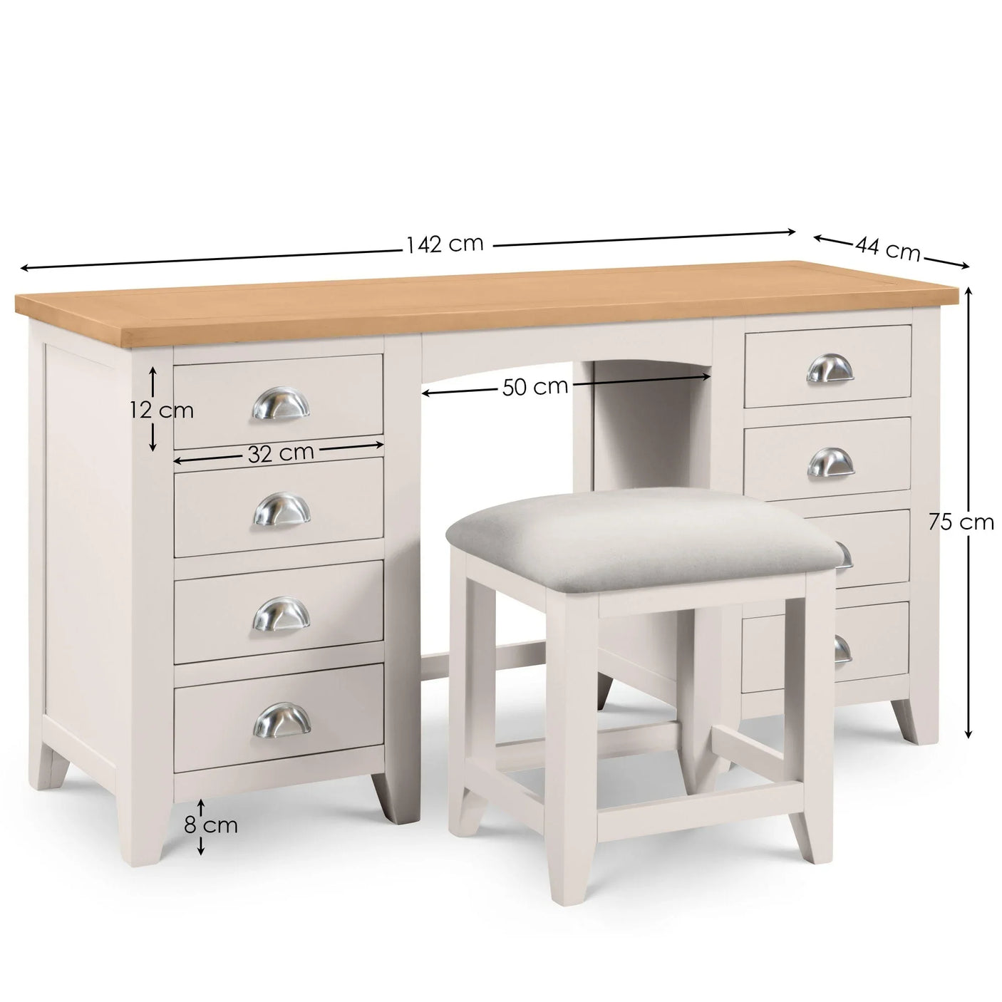Richmond Twin Pedestal Dressing Table - Grey - RIC306