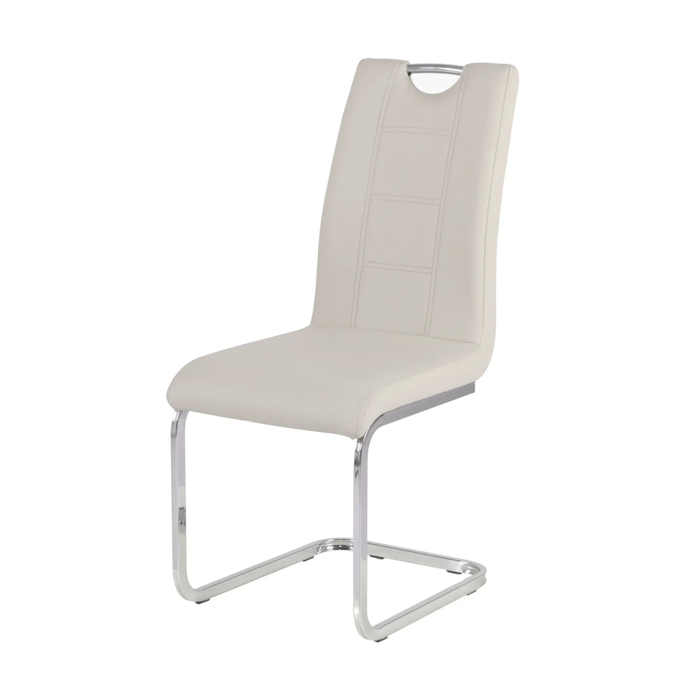 Cream dining chair with chrome cantilever frame and stitched backrest detail