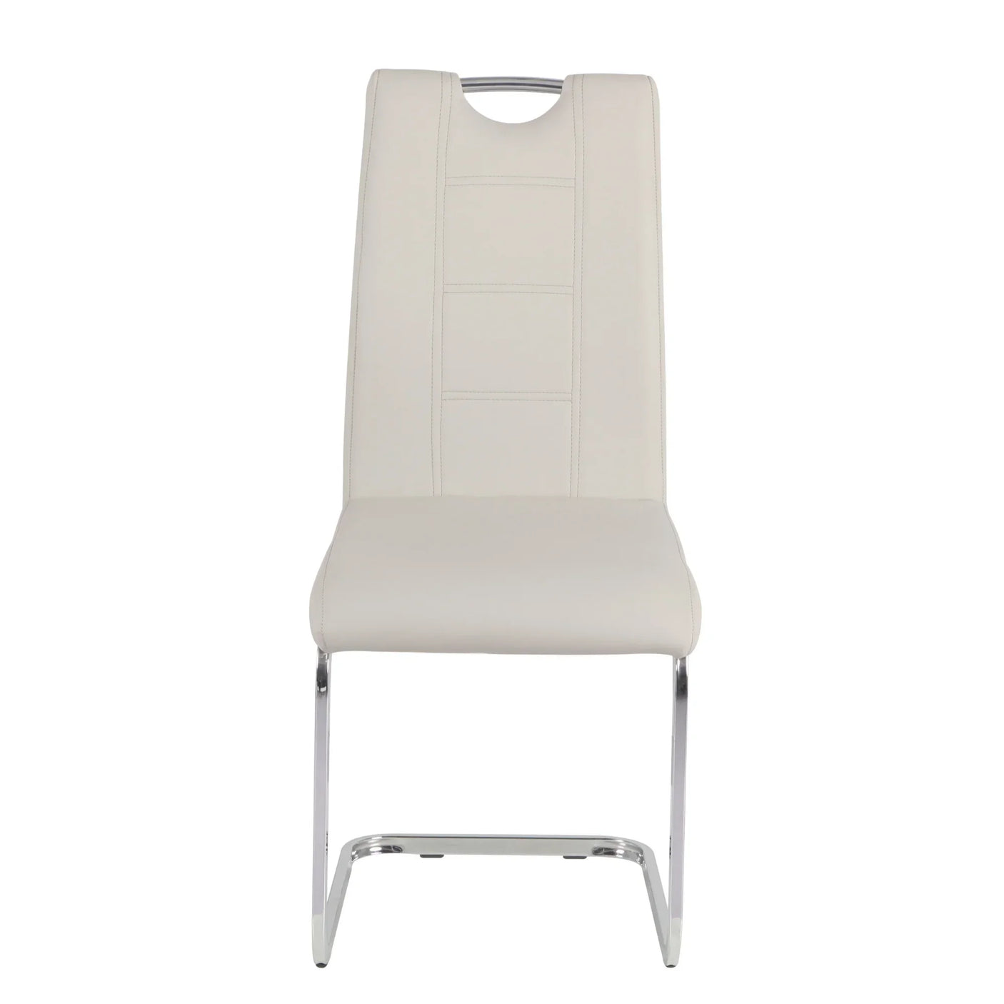 Cream faux leather dining chair with chrome cantilever legs, front view